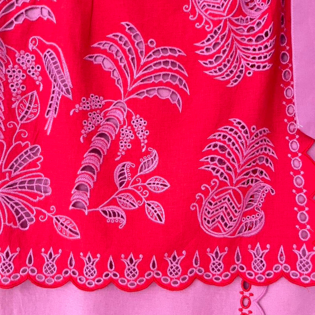 Farm Rio Palm Tree Richelieu Wrap Midi Skirt in a Red and Pink.