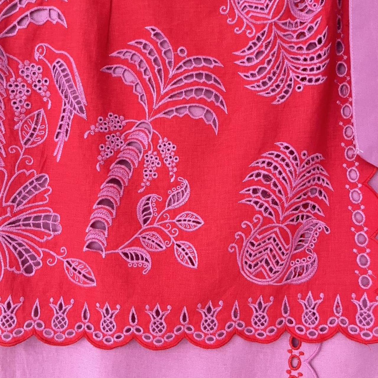 Farm Rio Palm Tree Richelieu Wrap Midi Skirt in a Red and Pink.