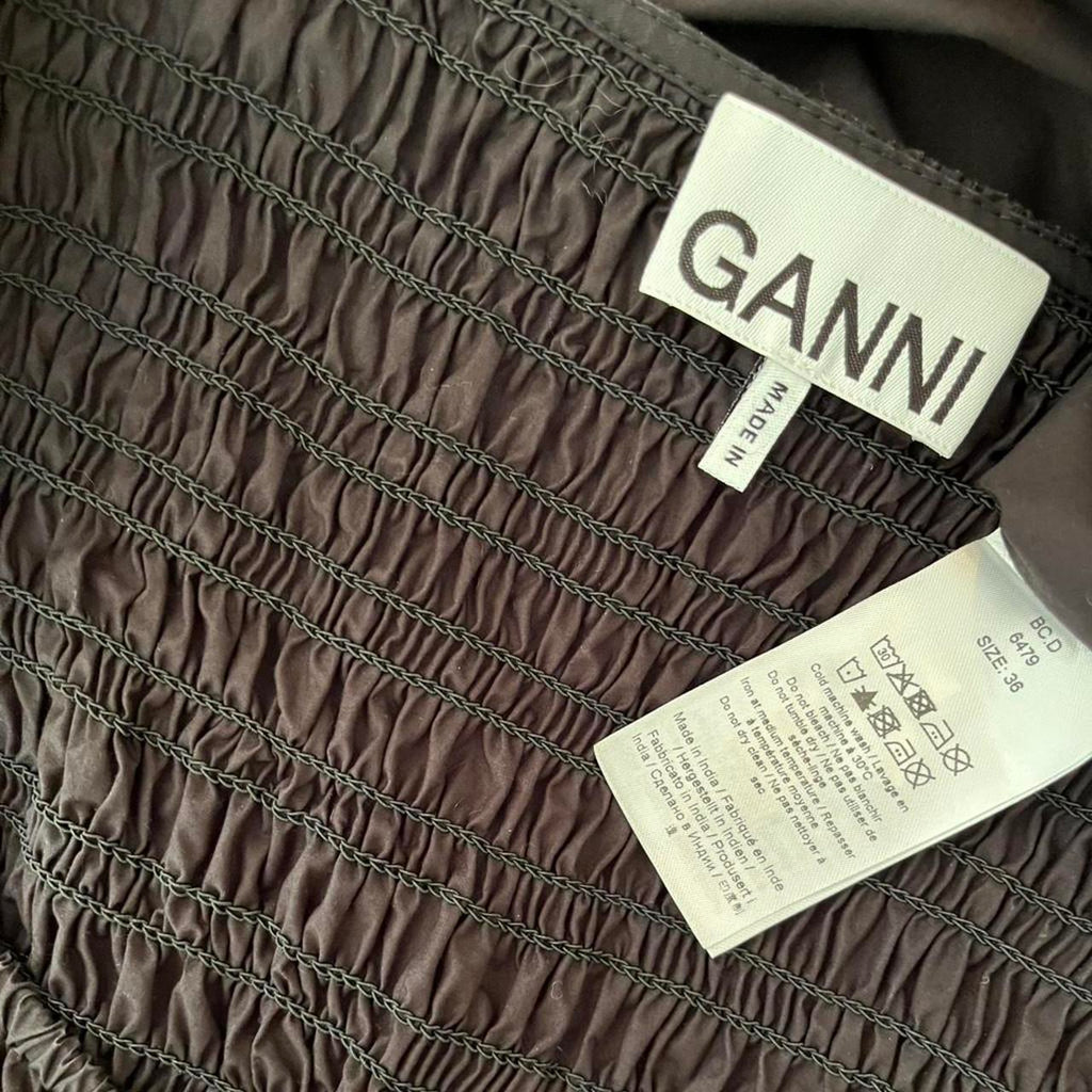 Ganni Cotton Poplin Open Neck Smock Maxi Dress.