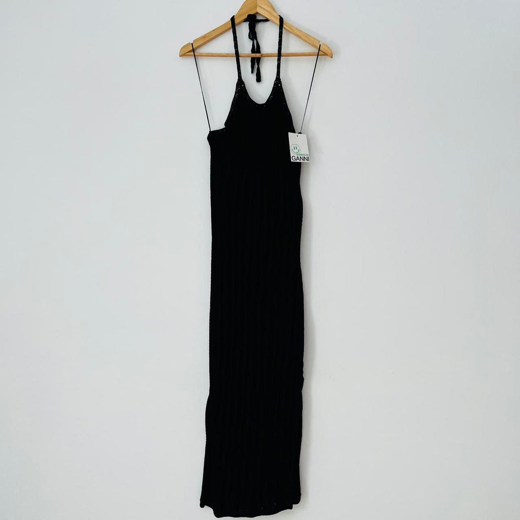 Ganni BNWT Knitted Halterneck Midi Dress in Black.