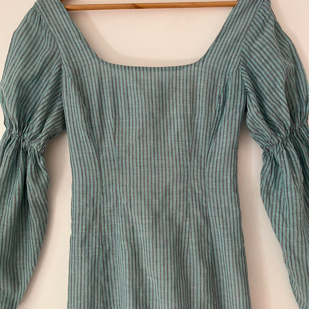 Arnsdorf IVY Striped Cotton Midi Dress in Seafoam.
