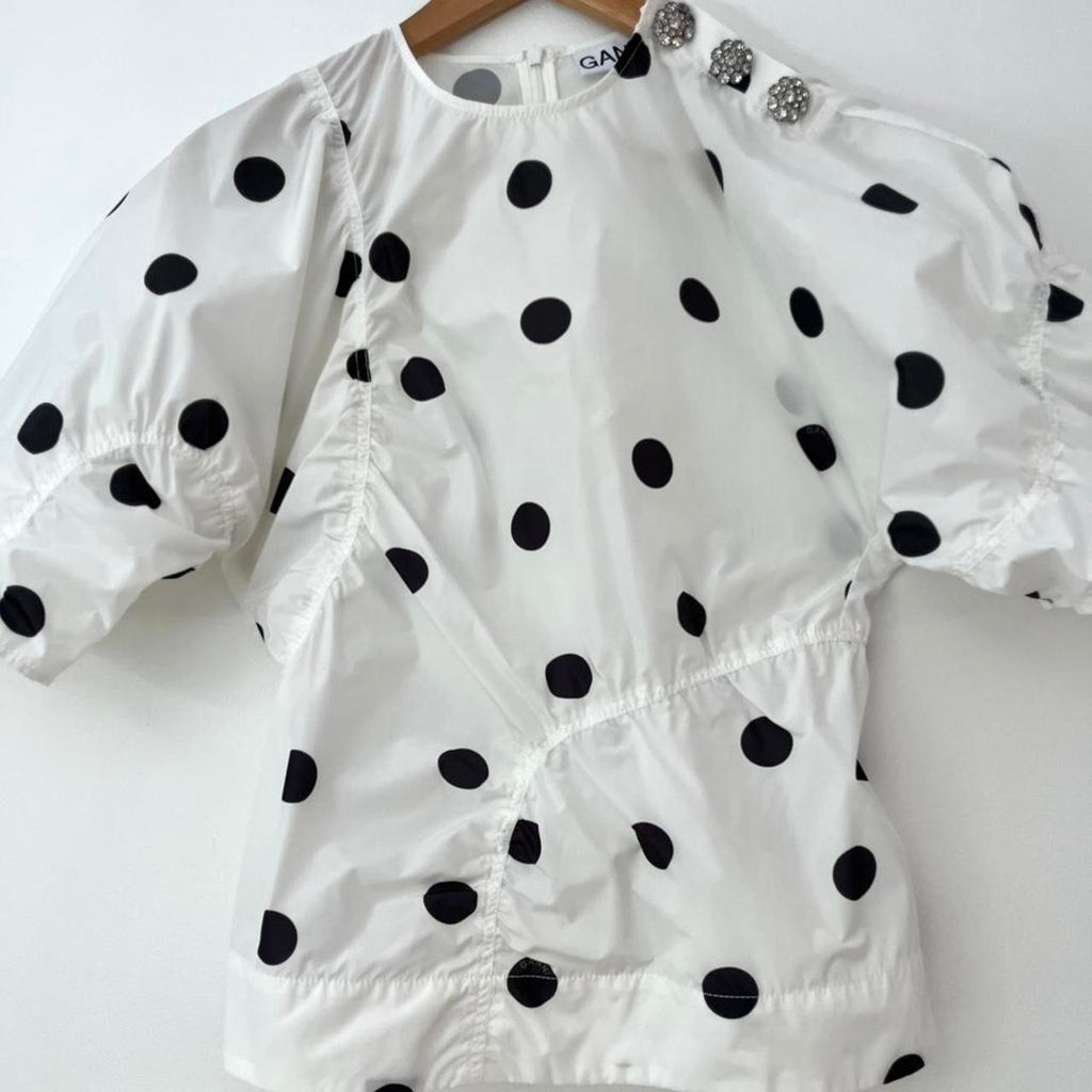 Ganni Polka Dot Crepe Blouse.