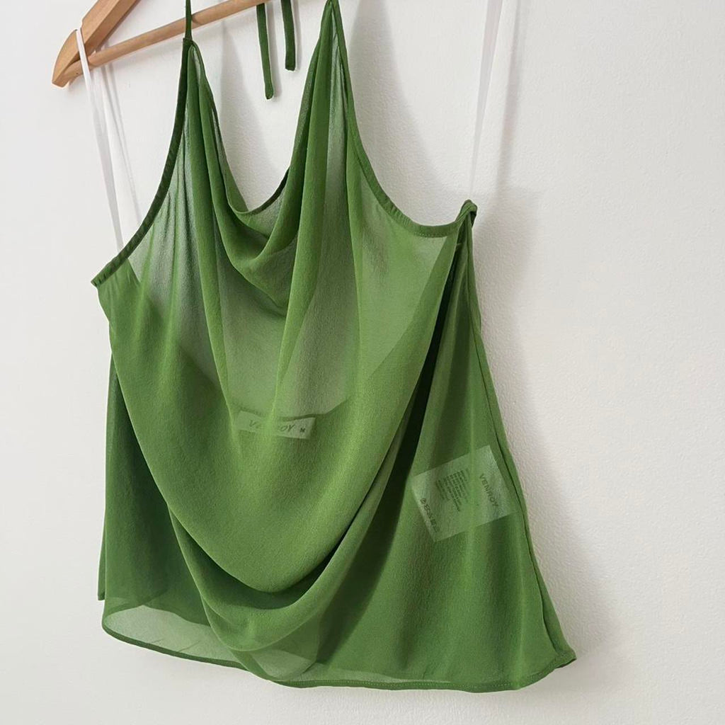 Venroy Silk Cowl Neck Halter Top in Cactus.