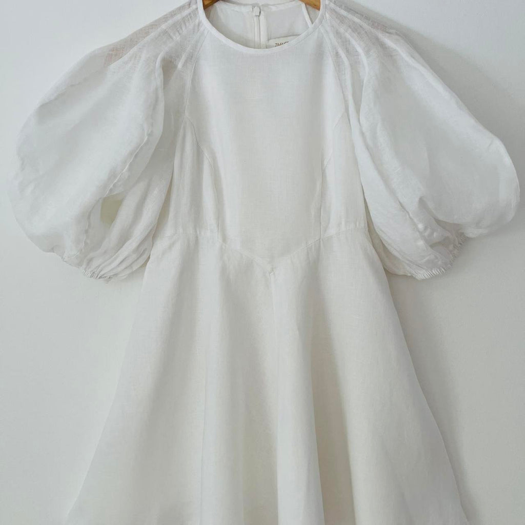 Zimmermann Puff Sleeve Linen Mini Dress.