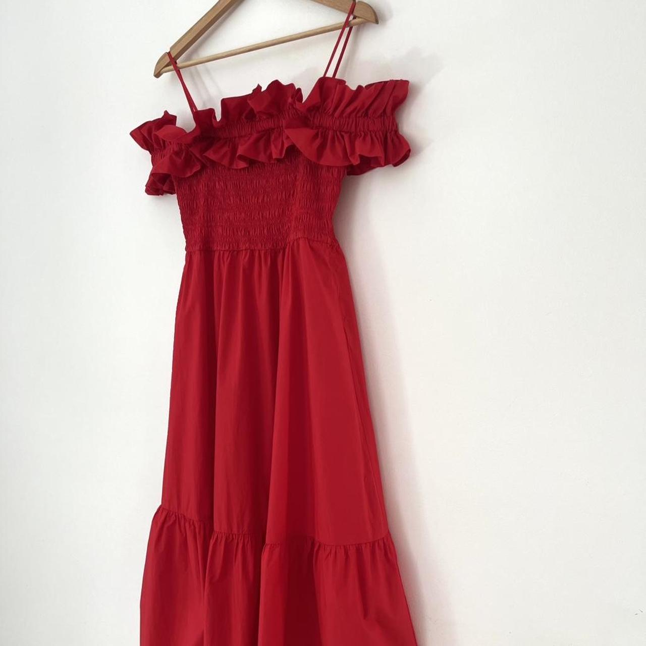 Ganni Cold-shoulder Ruffled Cotton Midi Dress.