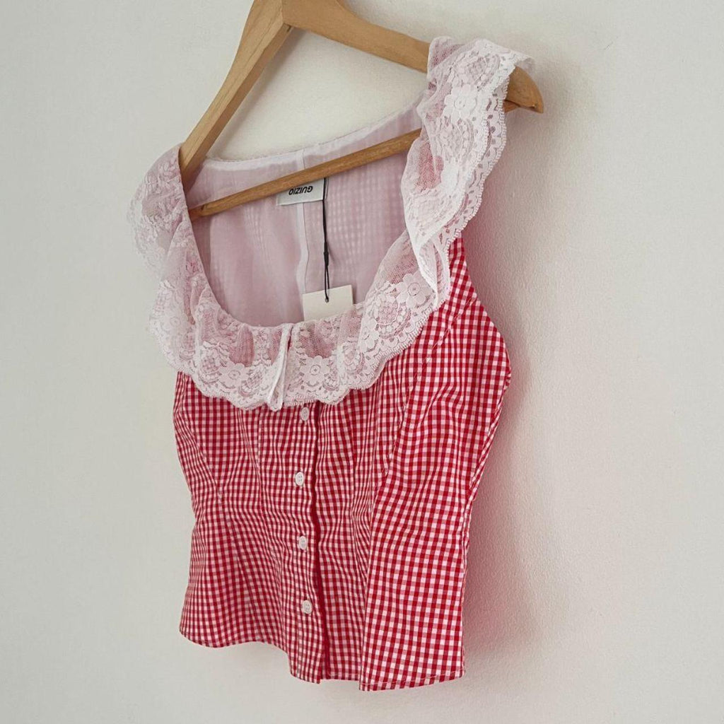 Guizio PALOMA Lace Top in Poppy and White.