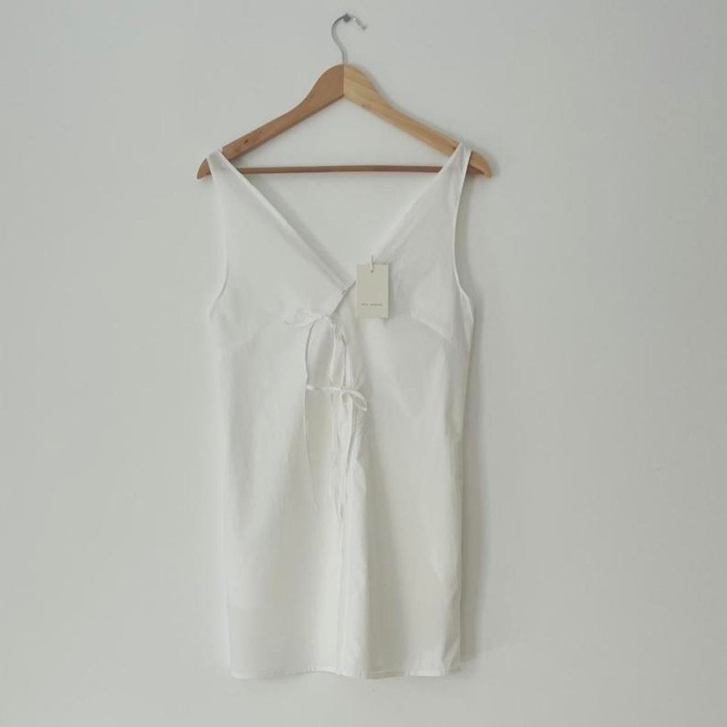 Deiji Studios BNWT Open Tie Mini Dress in White.