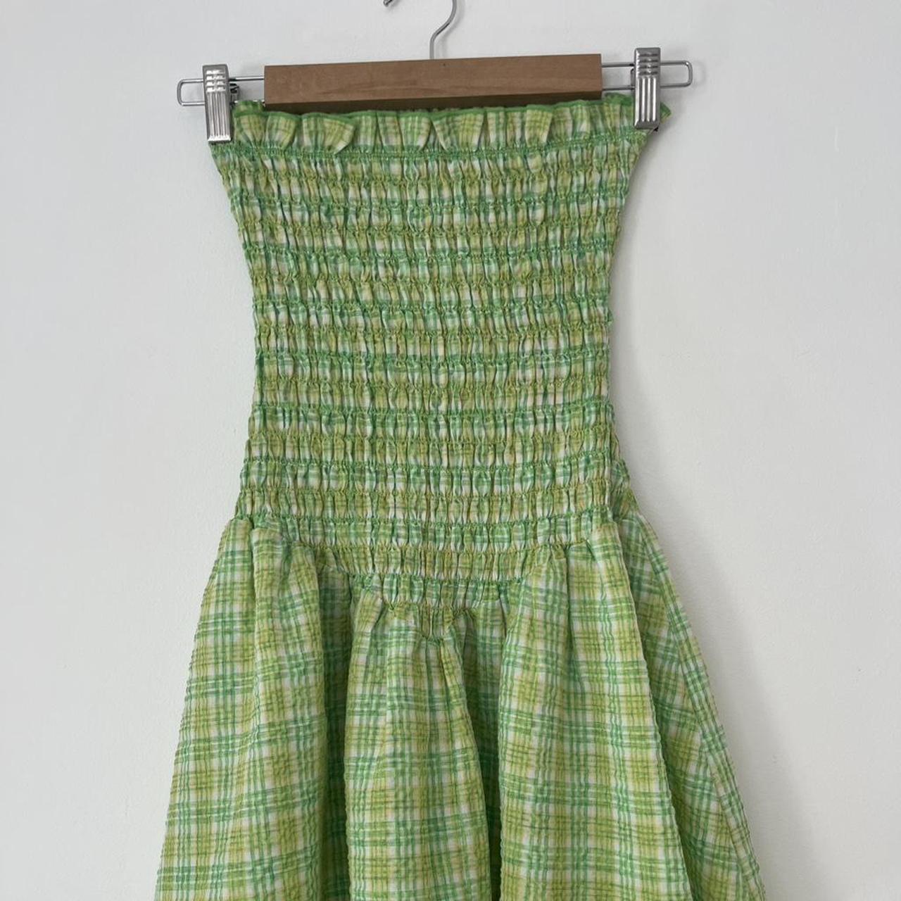 Après Studios Strapless Ruched Mini Dress in Citrus Plaid