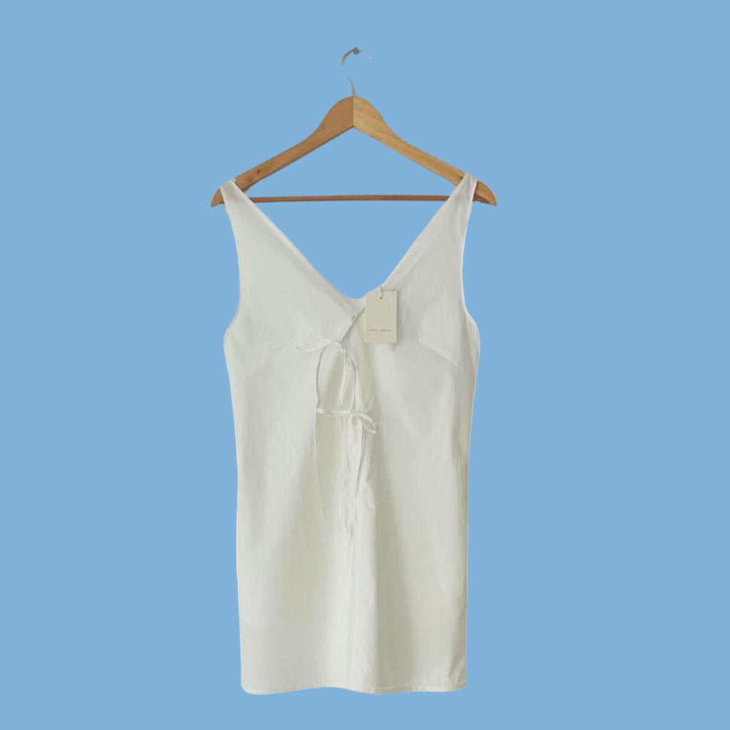 Deiji Studios BNWT Open Tie Mini Dress in White.