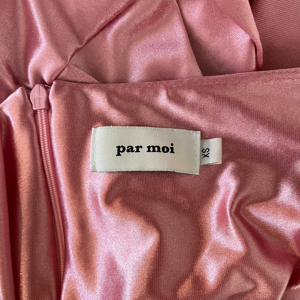 Par Moi Satin Midi Skirt in Pink.