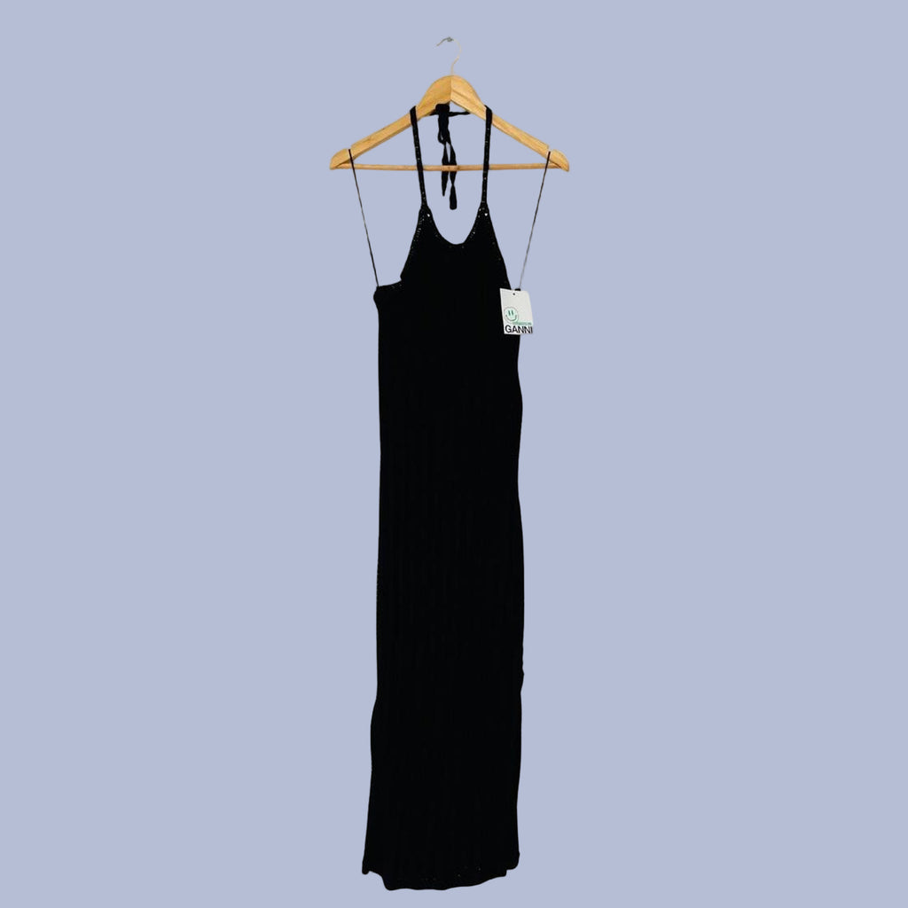 Ganni BNWT Knitted Halterneck Midi Dress in Black.
