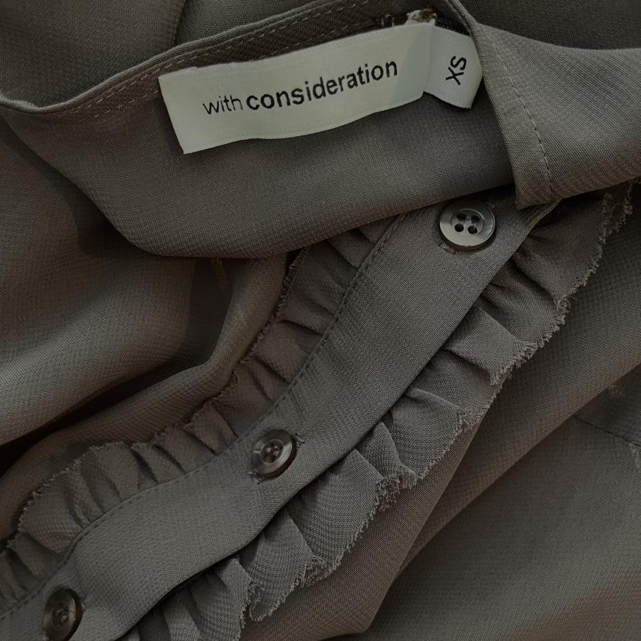 With Consideration Sheer Ruffle Long Sleeve Blouse in Slate Size XS.