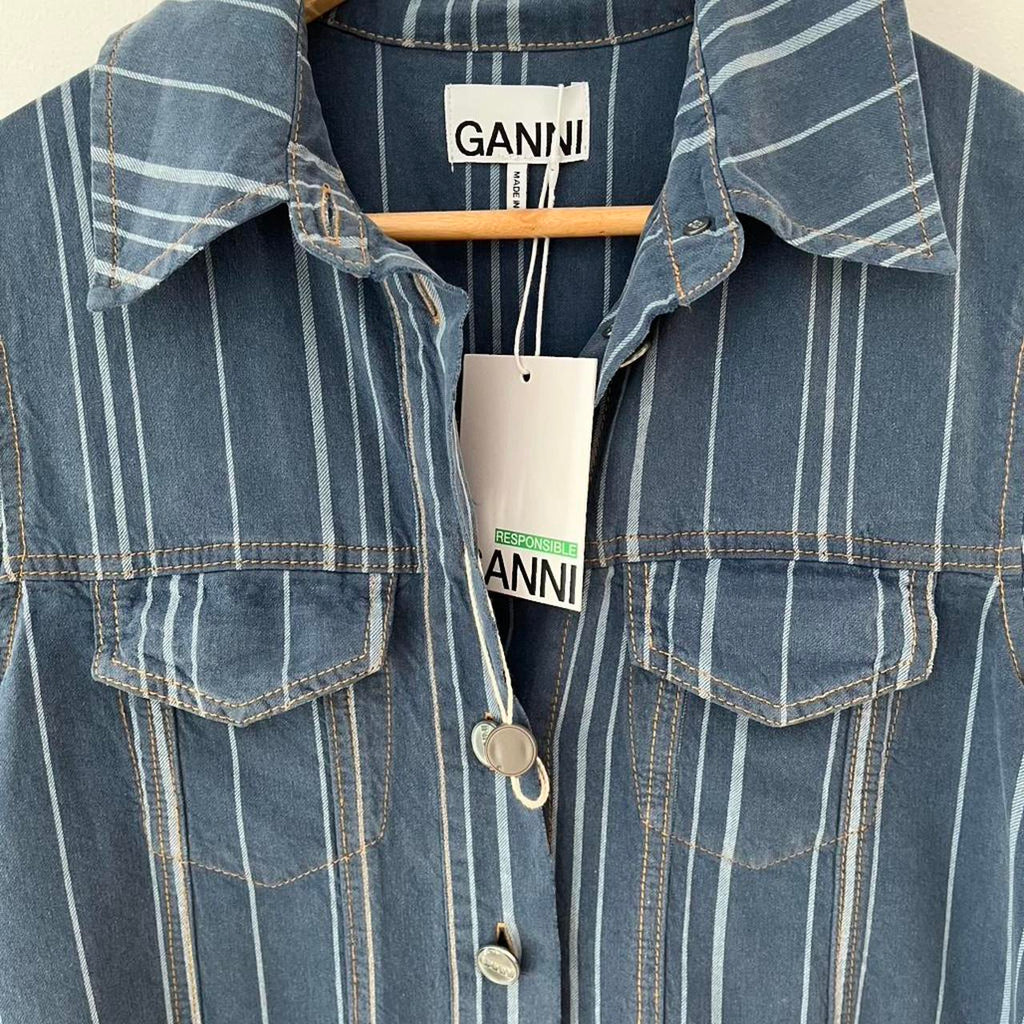 Ganni BNWT Striped Denim Mini Shirt Dress.