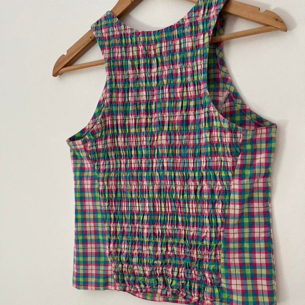 Katharina Lou Plaid Shirred Crop Top.