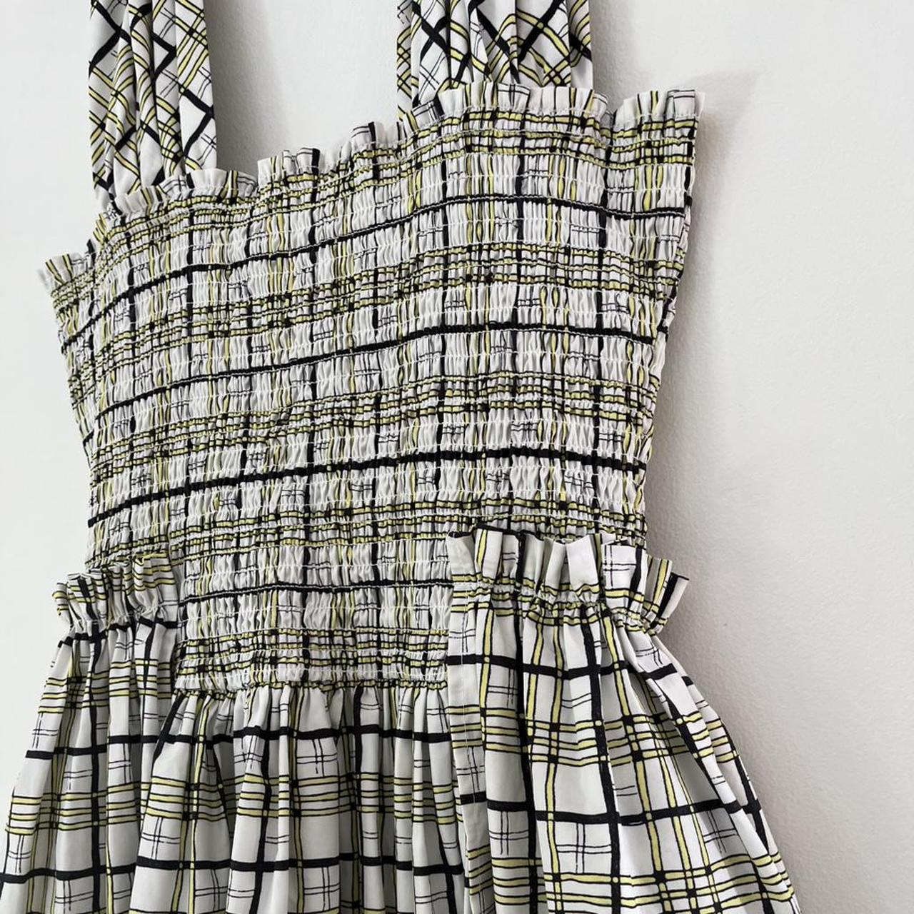 Shrimps EMMA Shirred Checked Cotton Poplin Dress in Yellow.