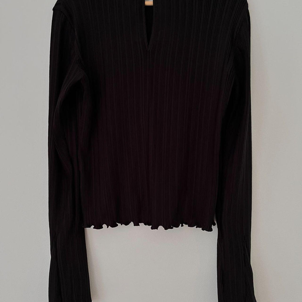 Arthur Apparel BOX PLEAT Long Sleeve Top in Black Size AU12.