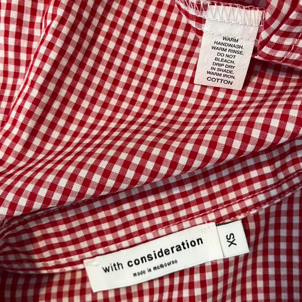 With Consideration Gingham Sleeveless Shirt in Cherry.
