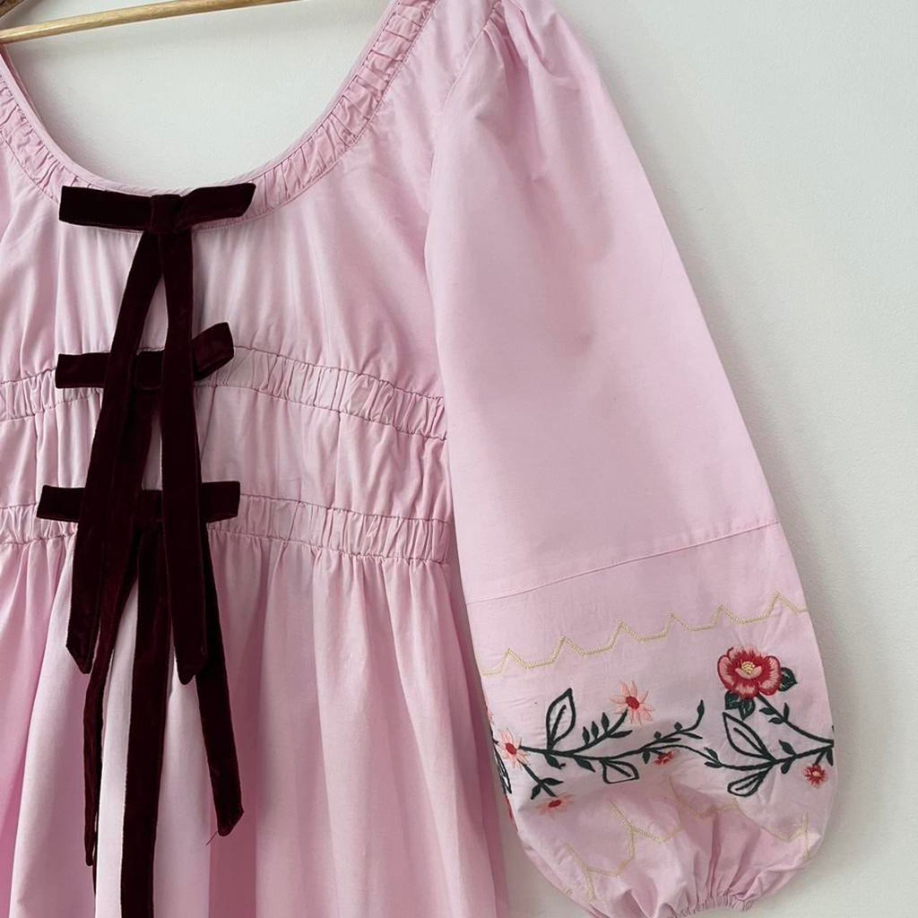 Damson Madder DAKOTA Floral Embroidered Dress in Pink.