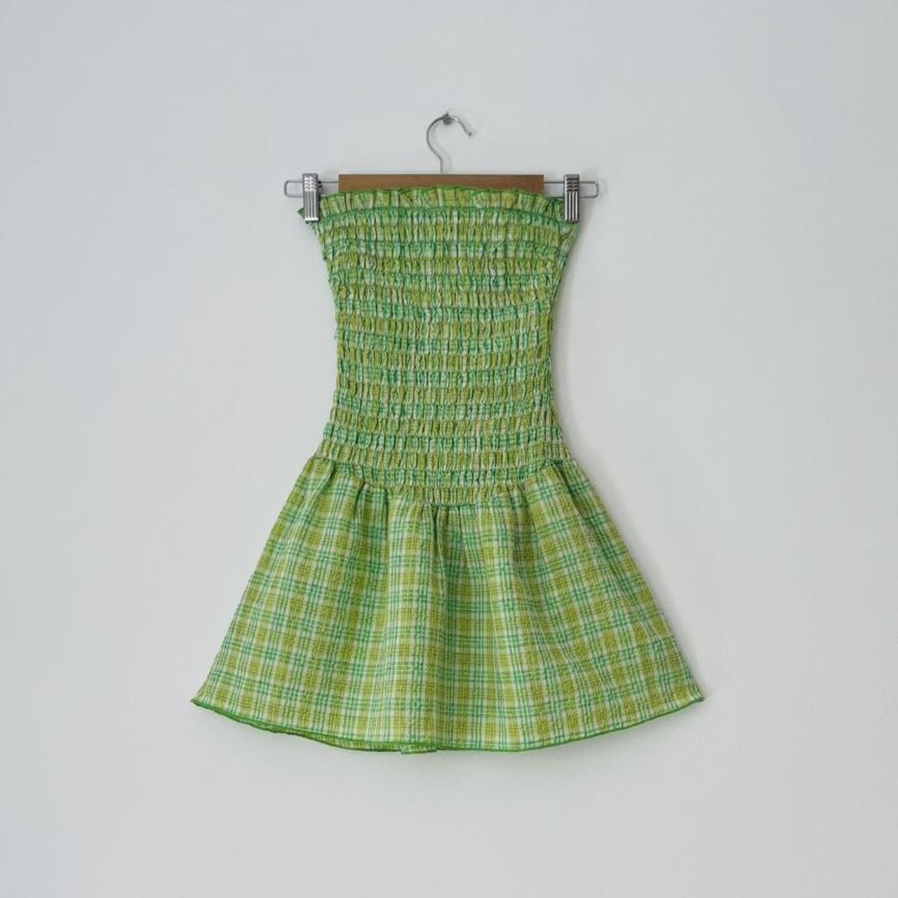Après Studios Strapless Ruched Mini Dress in Citrus Plaid