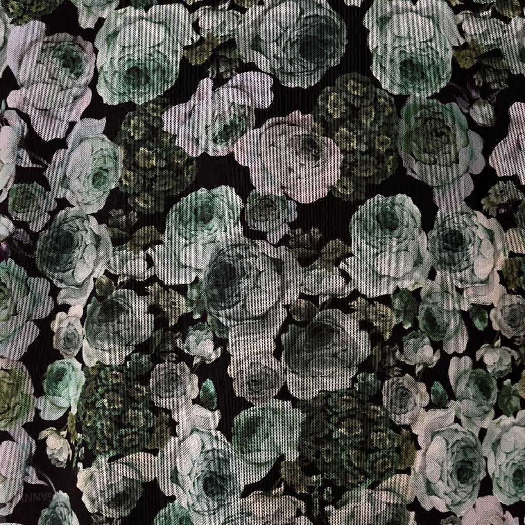 Ganni KELLY Mesh Floral Turtleneck in Green.