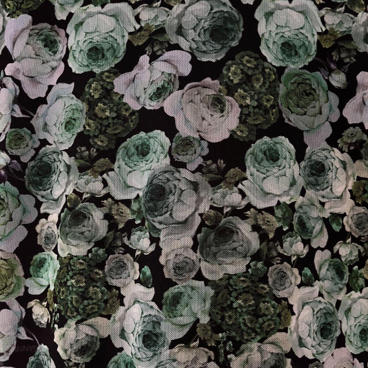 Ganni KELLY Mesh Floral Turtleneck in Green.