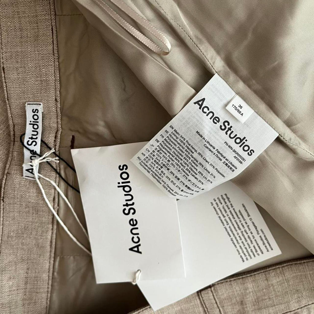 ACNE Studios BNWT WRAP EFFECT Hemp Blend Mini Skirt in Beige.