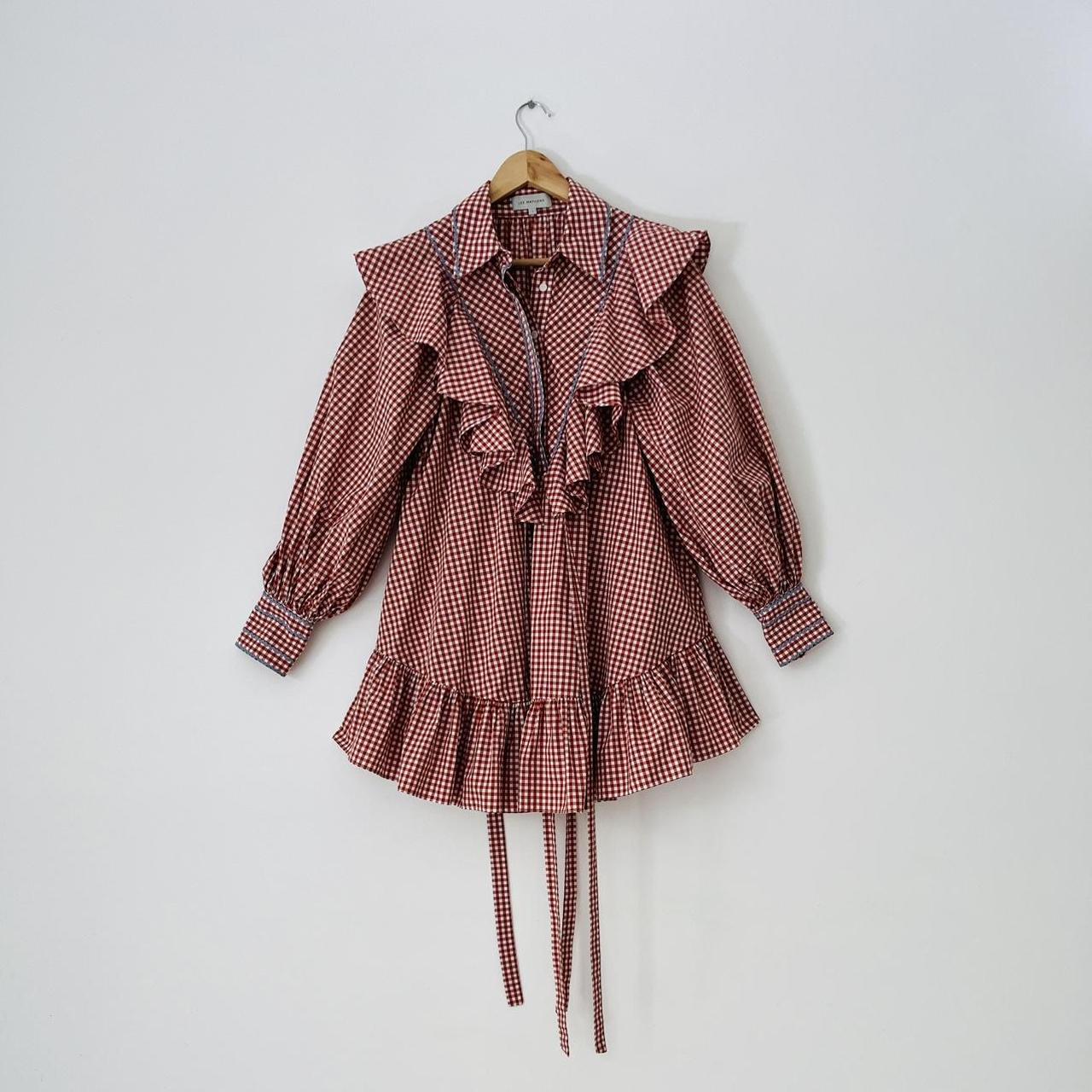 Lee Mathews HAZEL Ruffled Gingham Mini Dress in Red.