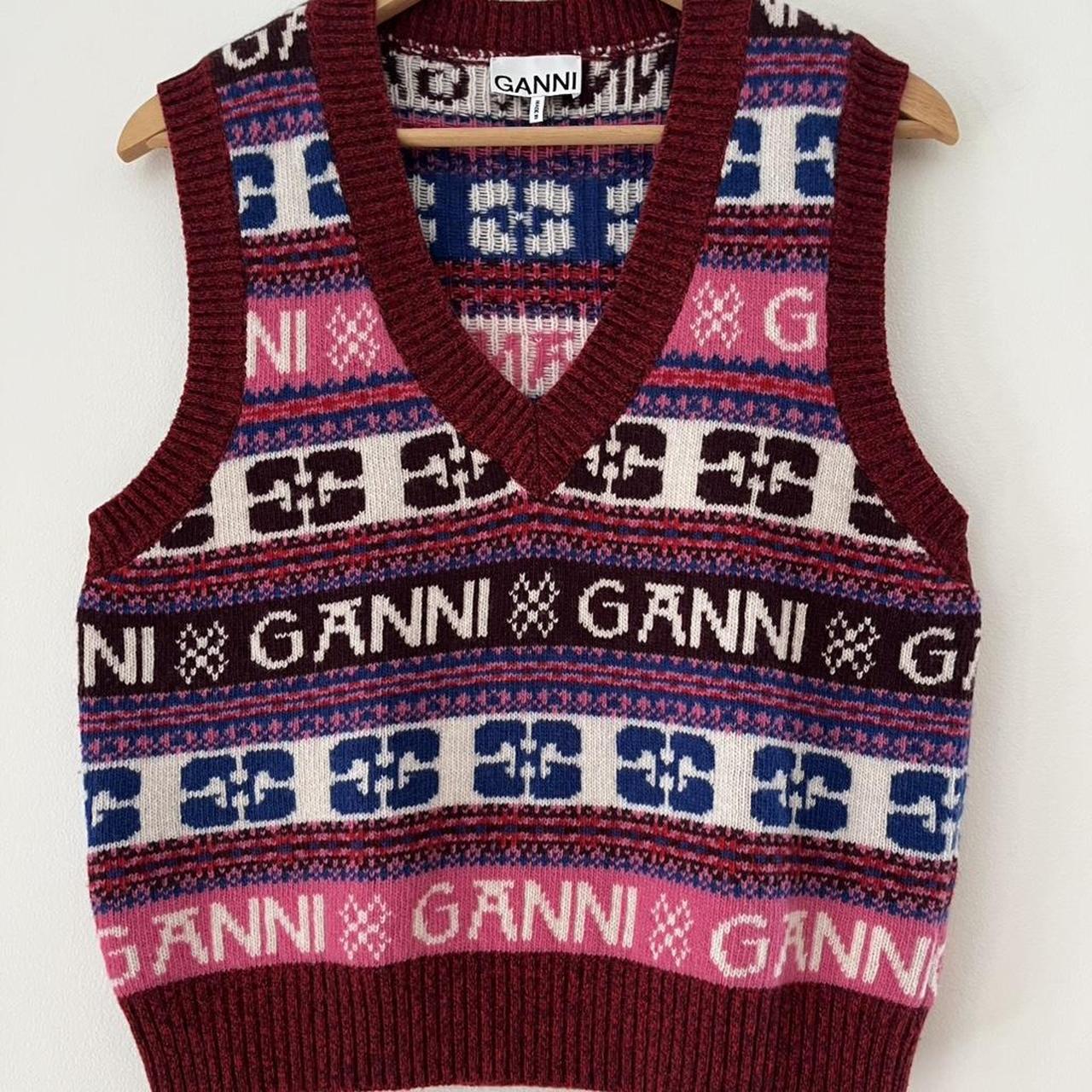 Ganni Logo Jacquard Wool Blend Vest.