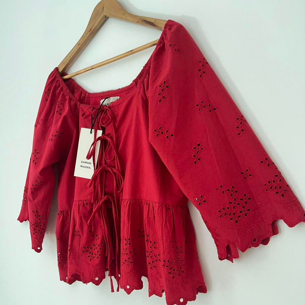 Damson Madder BNWT LANA Broderie Anglaise Blouse in Red.