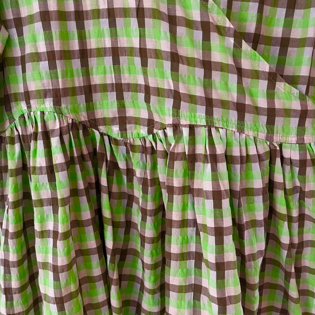 Ganni Seersucker Check-print Short-sleeve Wrap Dress.