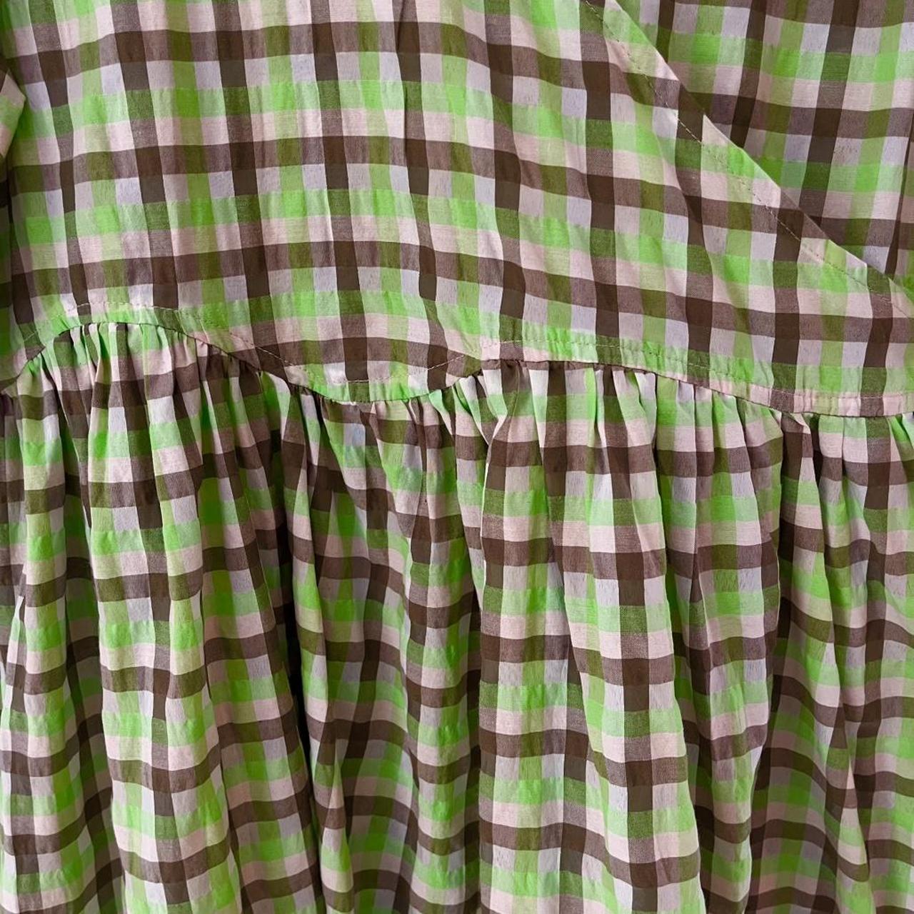 Ganni Seersucker Check-print Short-sleeve Wrap Dress.