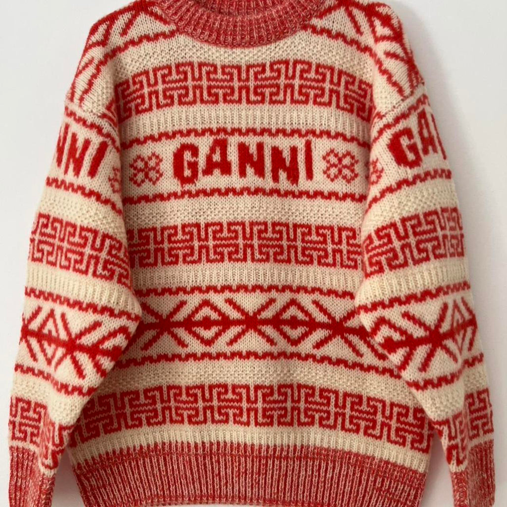 Ganni Intarsia Logo Wool Jumper in Orange.
