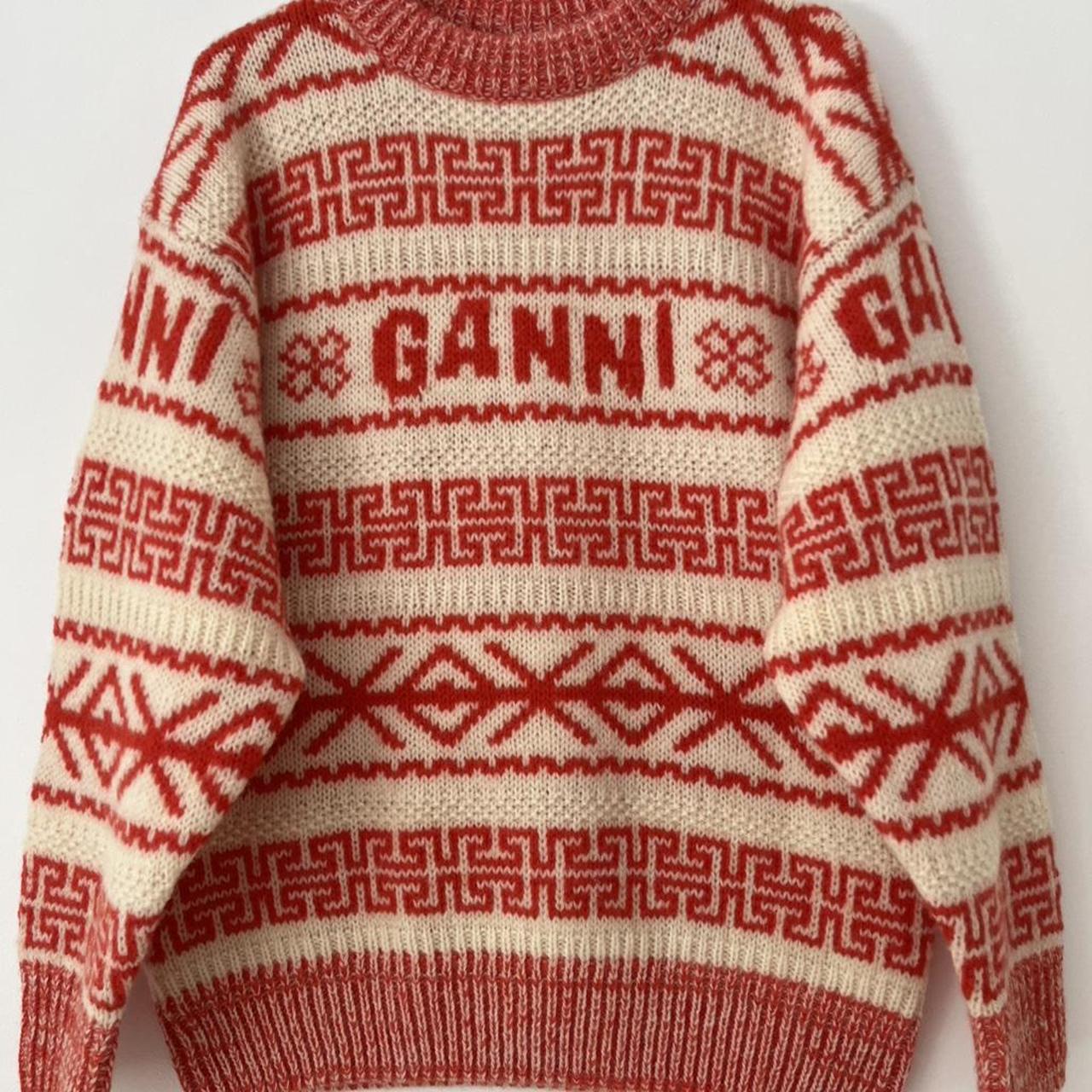 Ganni Intarsia Logo Wool Jumper in Orange.
