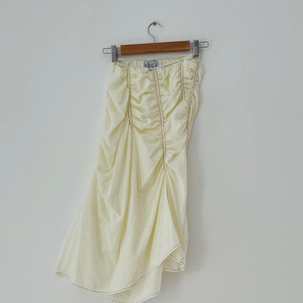Suku Home Ruched Midi Skirt in Butter.