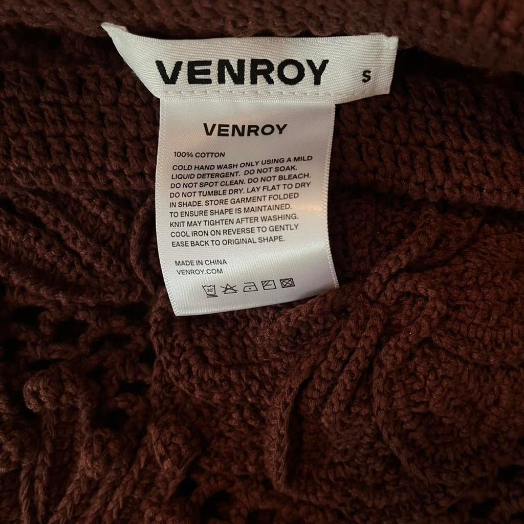 Venroy Floral Crochet Cotton Mini Skirt in Chocolate.