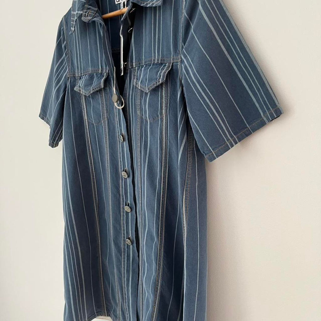 Ganni BNWT Striped Denim Mini Shirt Dress.