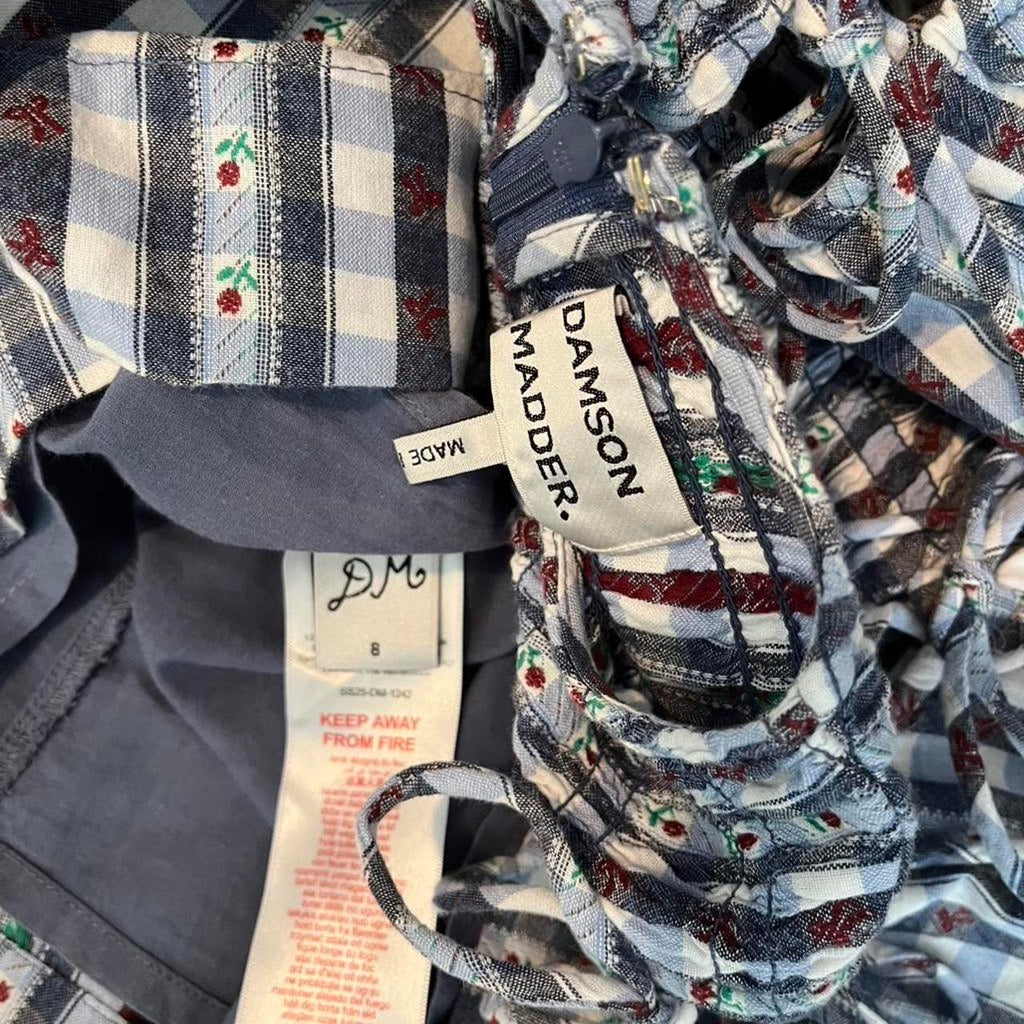 Damson Madder BECCA Bubble Mini Dress in Navy.