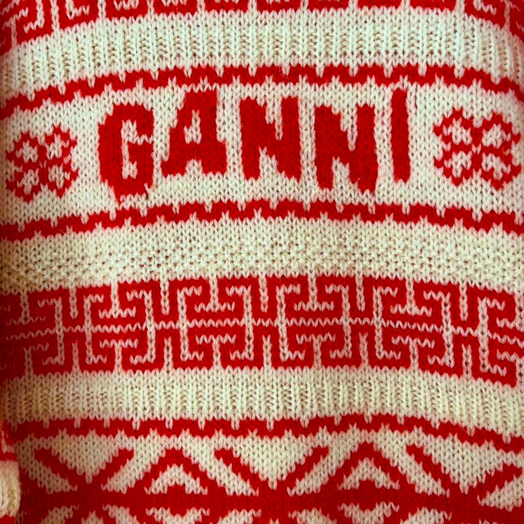Ganni Intarsia Logo Wool Jumper in Orange.