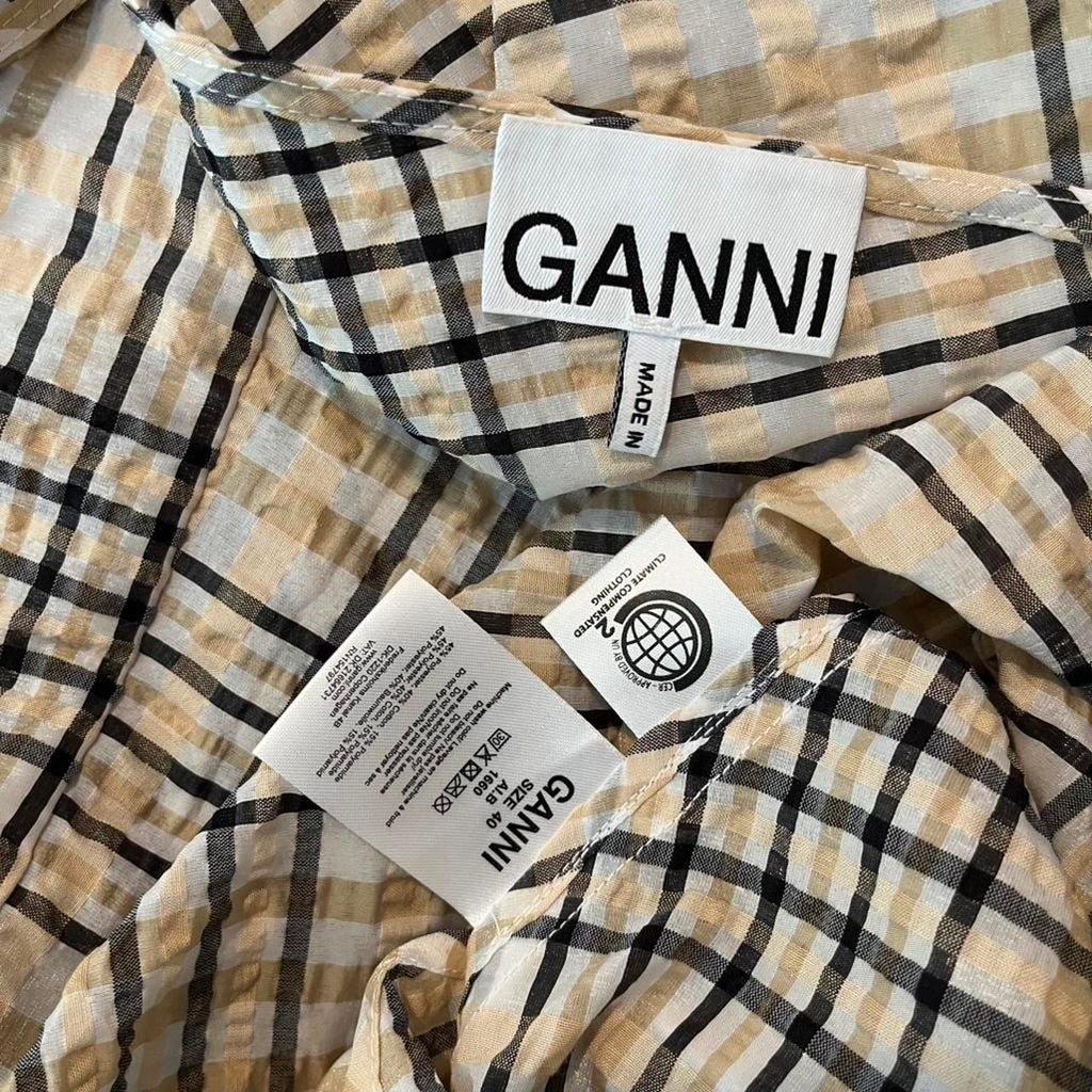 Ganni Check Seersucker Trapeze Dress.