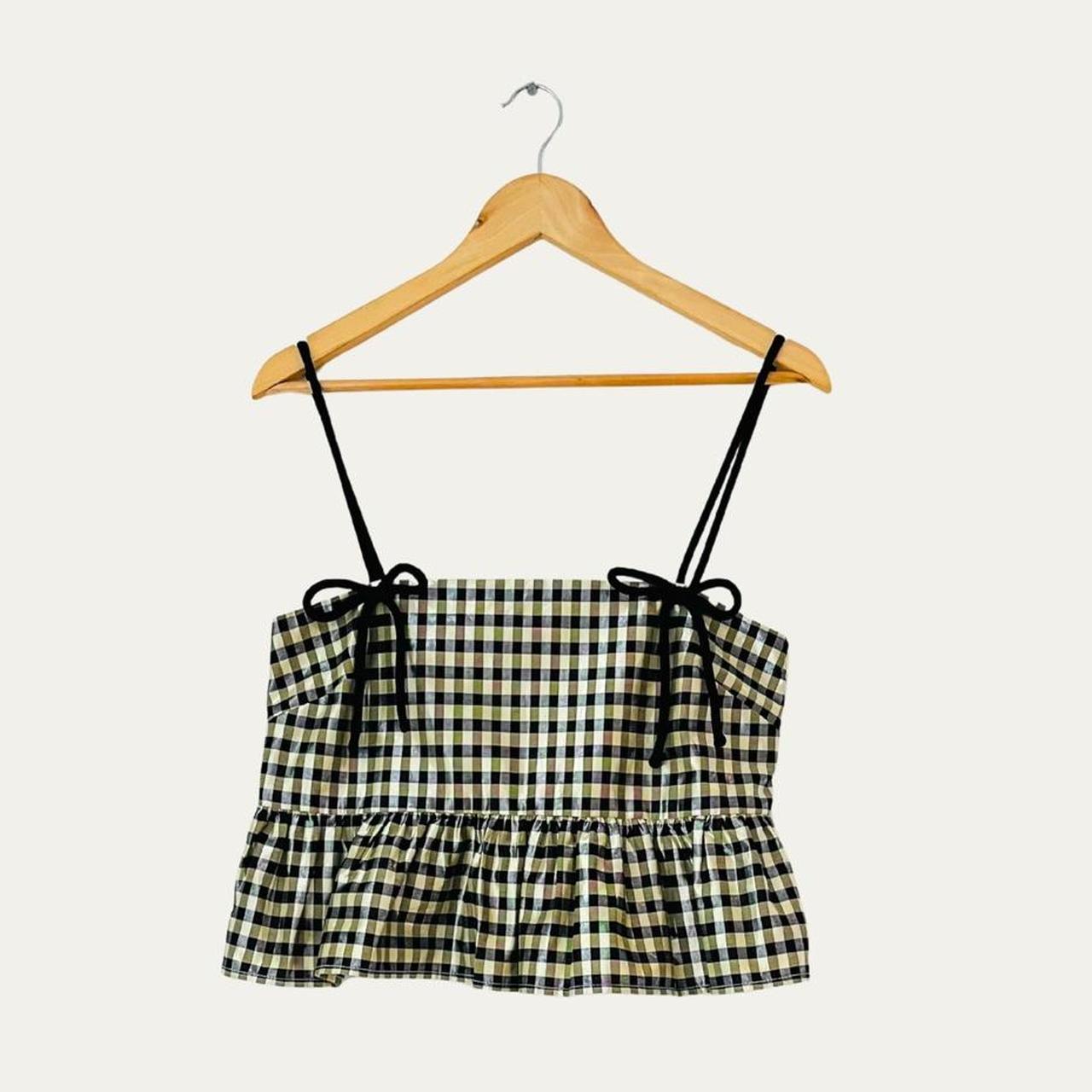 Ganni Bow-detailed Ruffled Metallic Gingham Jacquard Top.