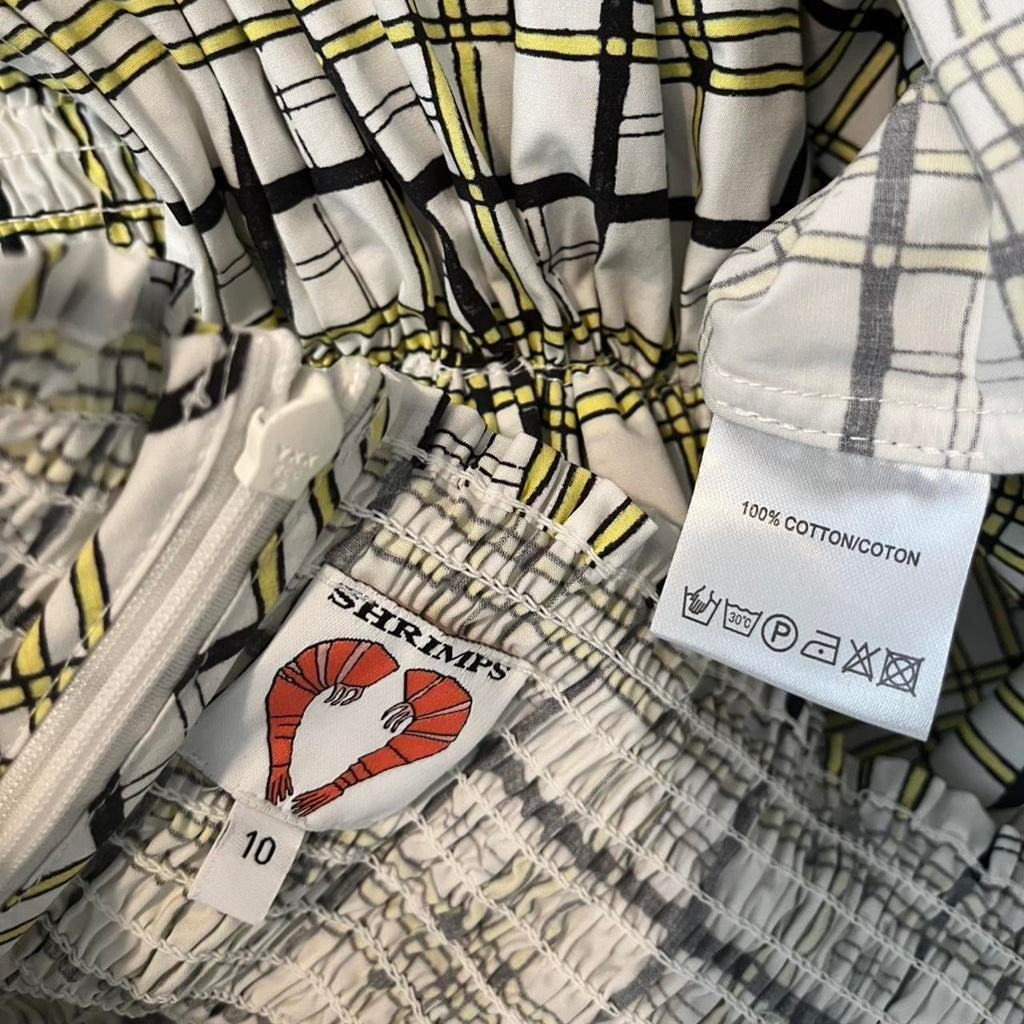 Shrimps EMMA Shirred Checked Cotton Poplin Dress in Yellow.