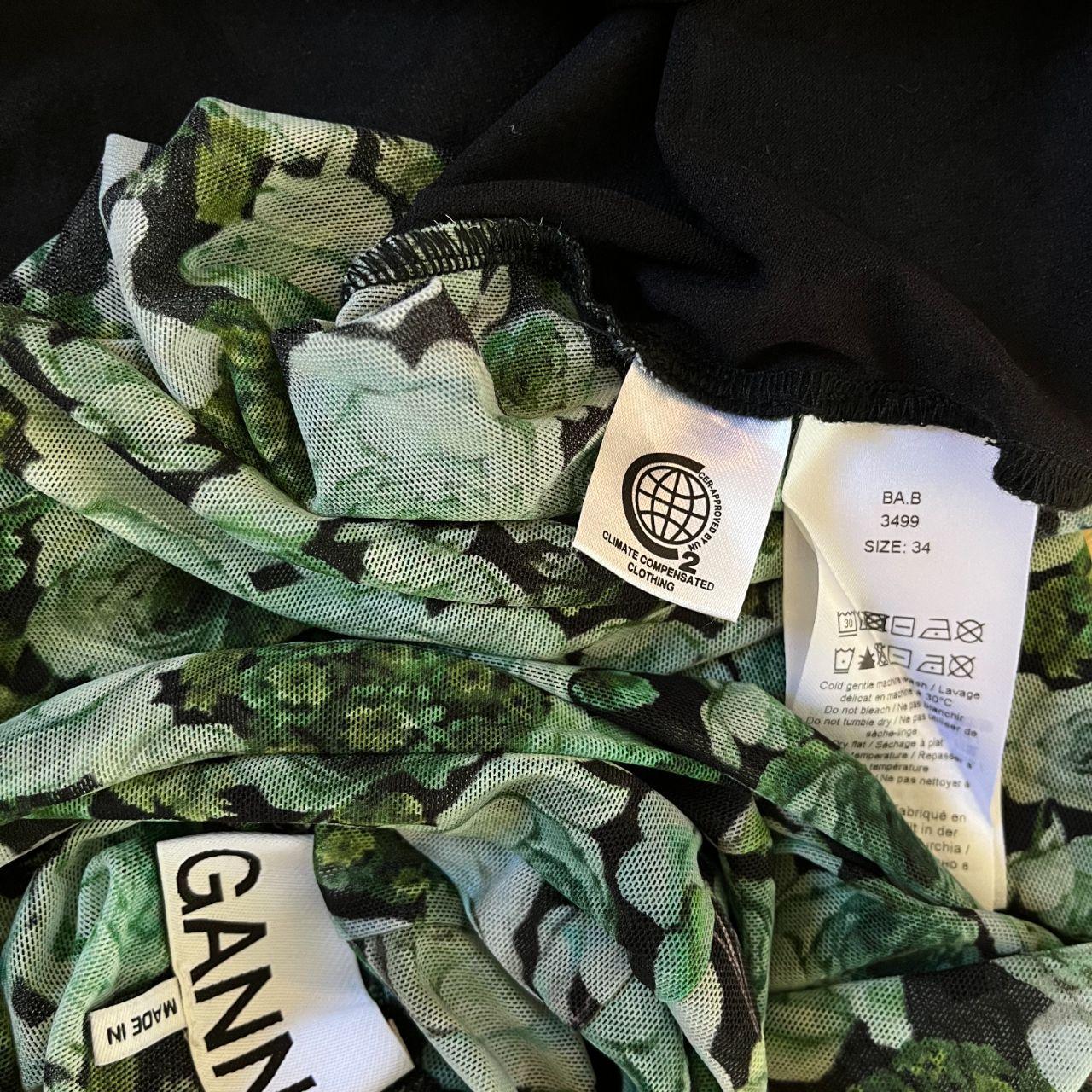 Ganni KELLY Mesh Floral Turtleneck in Green.