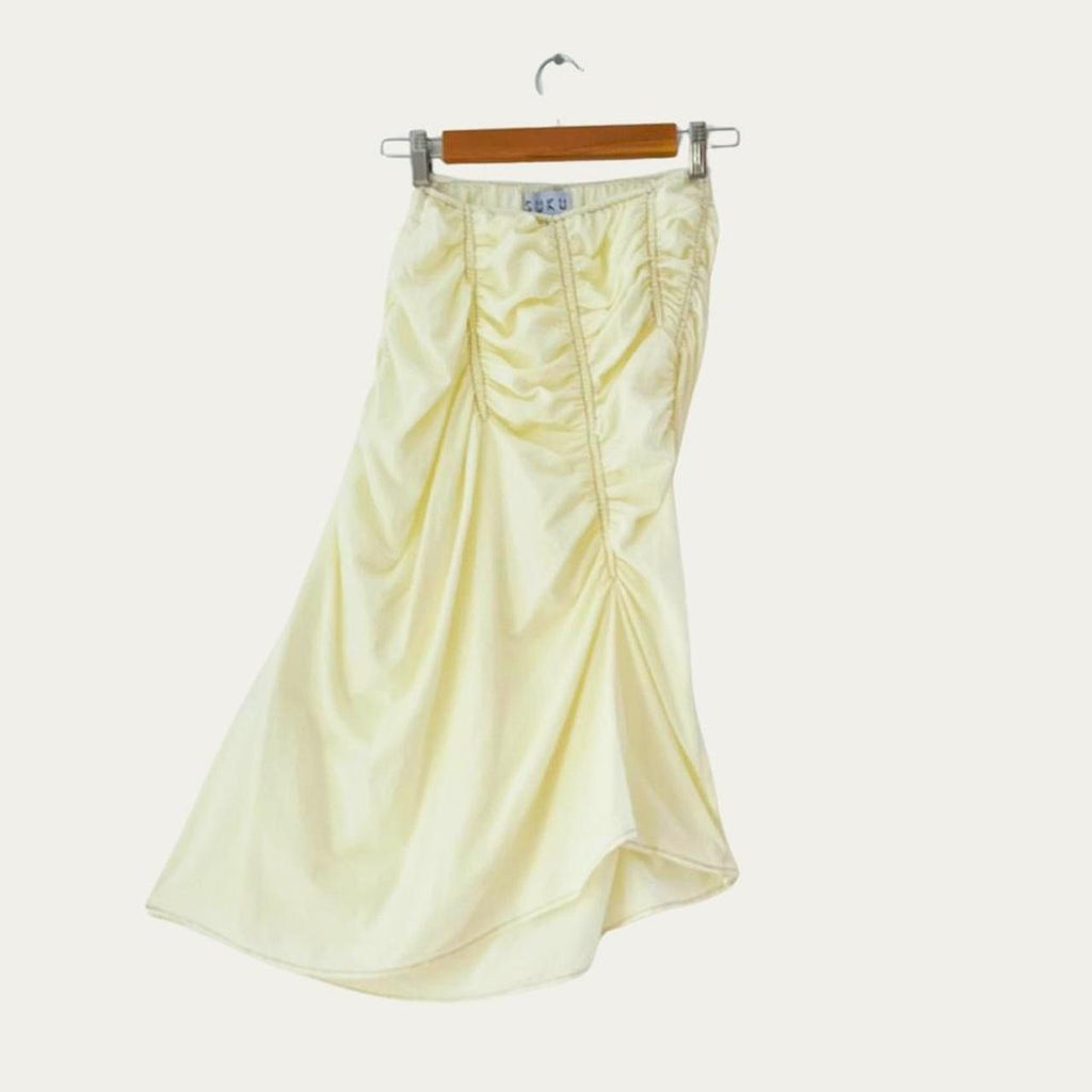 Suku Home Ruched Midi Skirt in Butter.