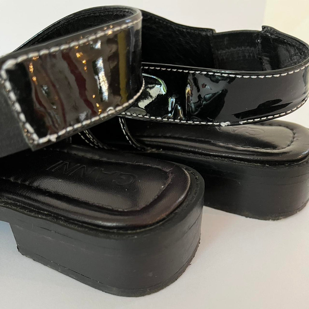 Ganni TEXAS Leather Slingback Sandals.