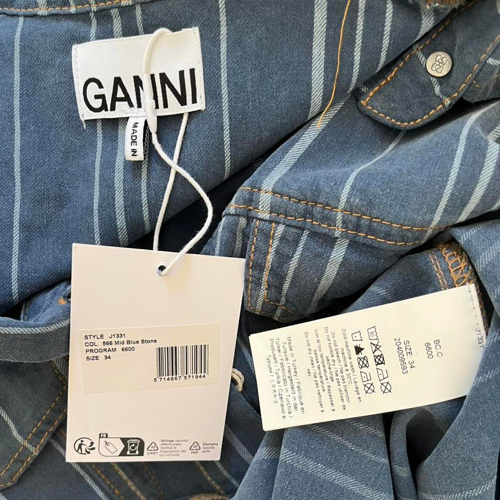 Ganni BNWT Striped Denim Mini Shirt Dress.