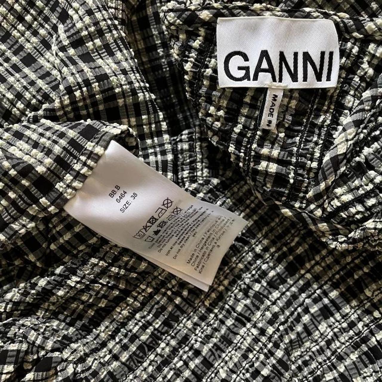 Ganni Shirred Checked Seersucker Midi Dress.