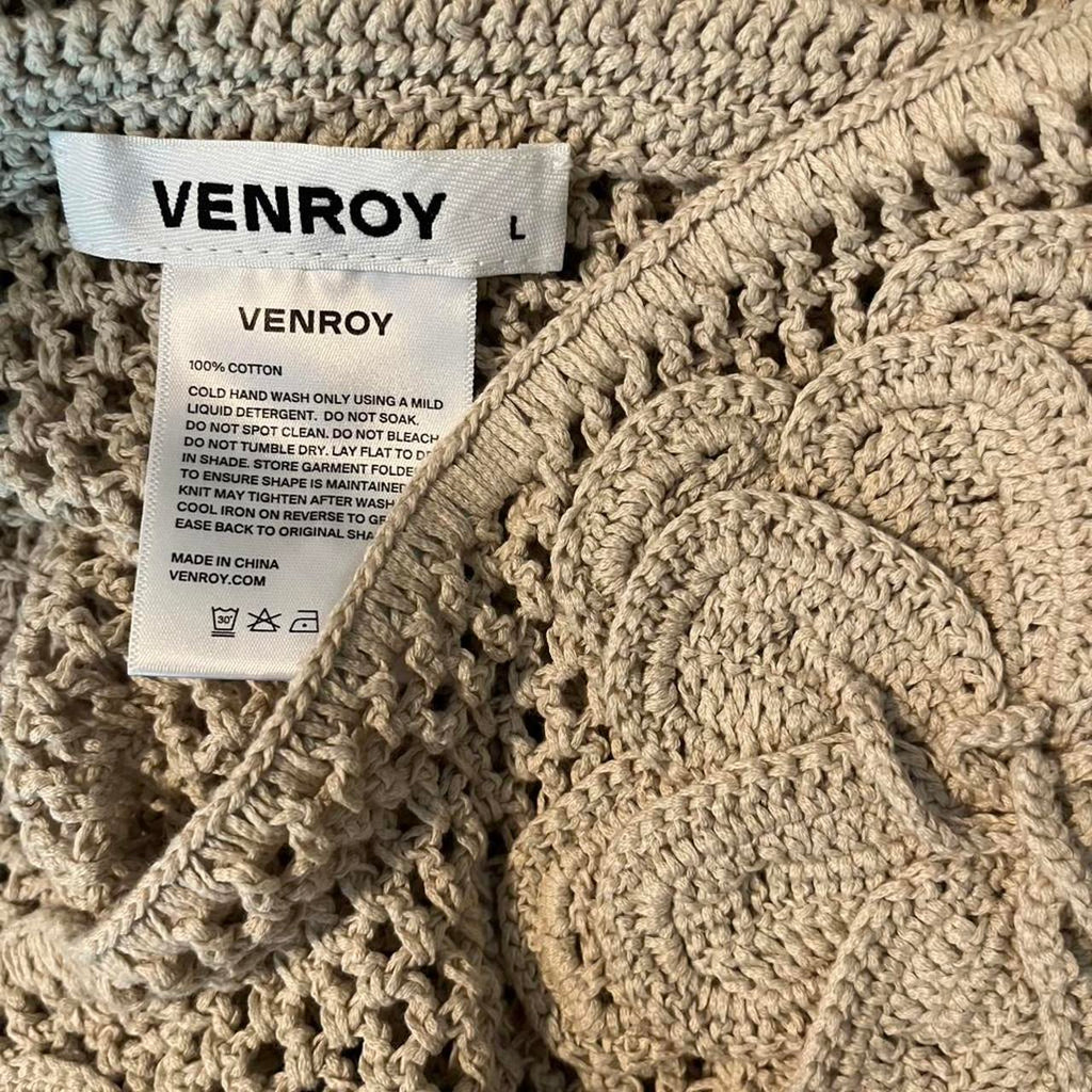 Venroy Strapless Floral Crochet Cotton Mini Dress in Natural.