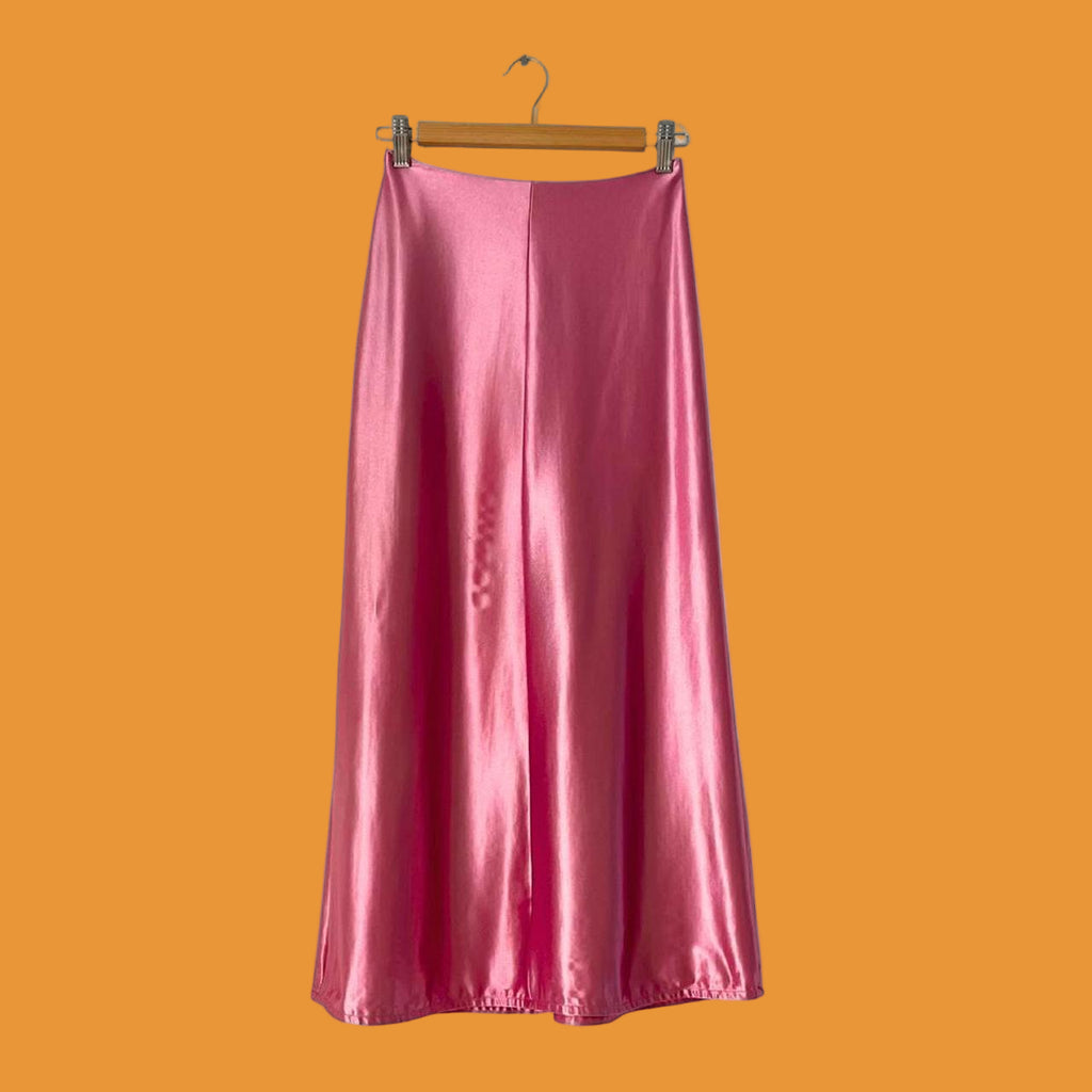 Par Moi Satin Midi Skirt in Pink.