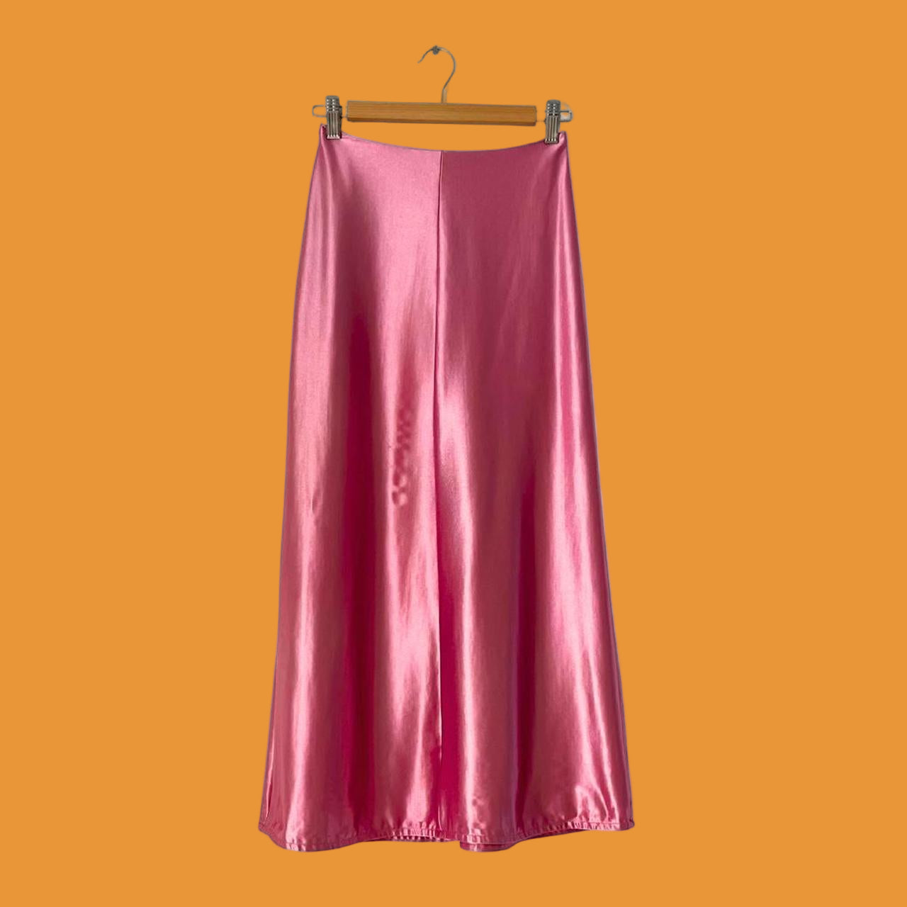 Par Moi Satin Midi Skirt in Pink.