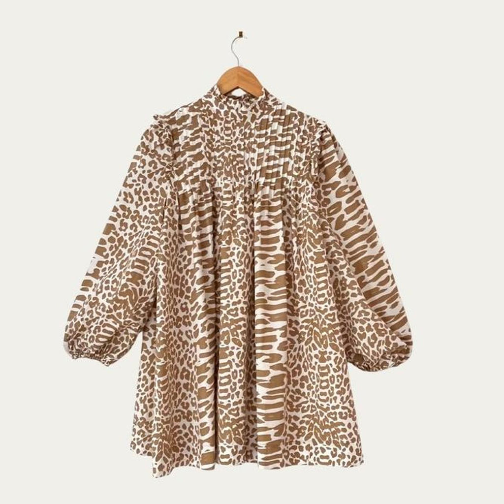 Ganni Poplin Leopard Print Mini Dress.